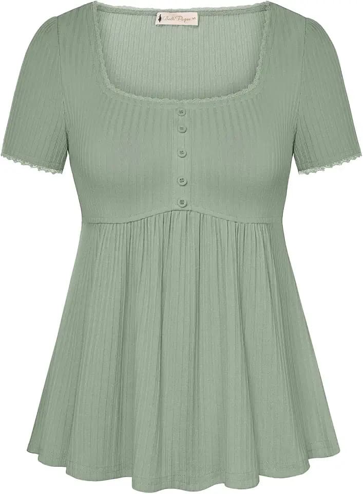 Belle Poque Women's Summer Cute Tops Short Sleeve Babydoll Peplum Top 2026 Square Neck Casual Shirts Teen Top Tee