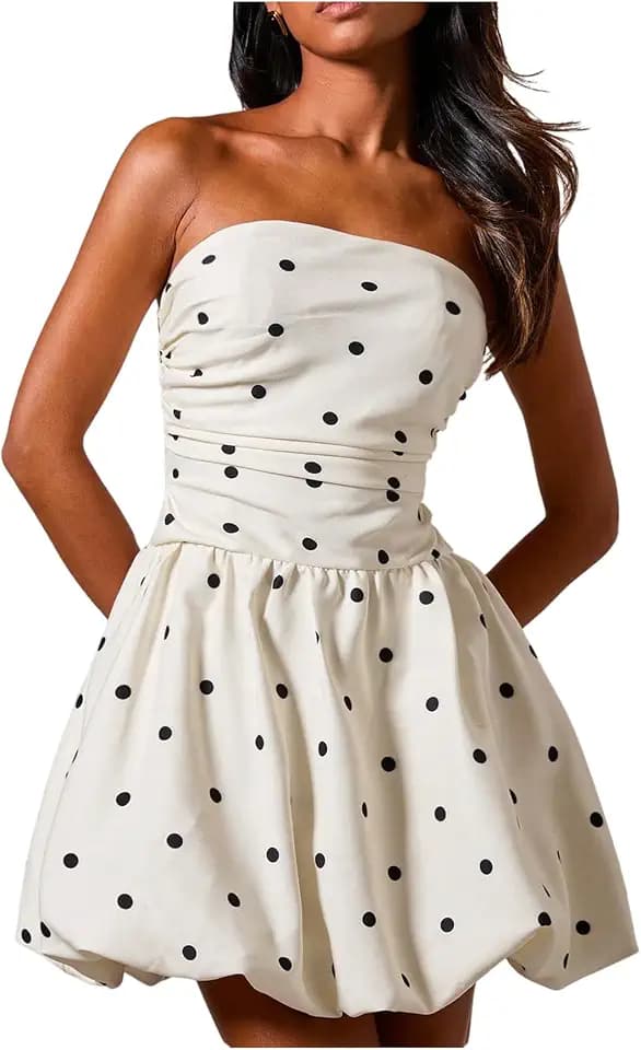 Floerns Women's Cute Summer Polka Dots Strapless Tube Mini Dresses