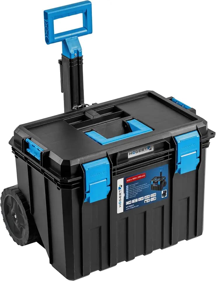 Högert Technik - Werkzeugkiste auf Rädern, Tragfähigkeit bis zu 50 kg, Praktisch und Geräumig, Resistent Gegen Beschädigungen, Staubdicht, Robuste ABS-Verschlüsse, Modularer Aufbau - HT7G501