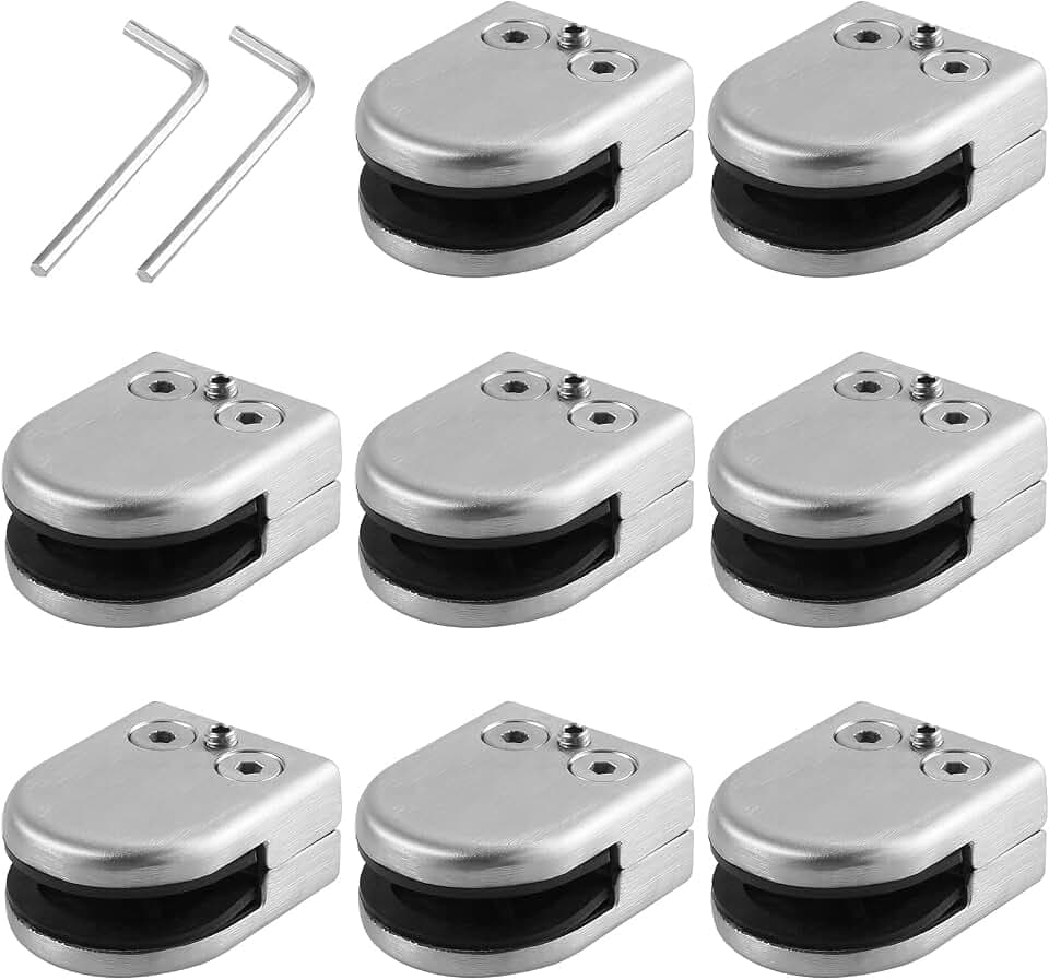 Neoteck Glasklemm 8PCS 8-10mm Edelstahl 304 Glas Clip Clamp Halterung Flache Rückseite Chromig Finish für Geländer Balustrade Treppe