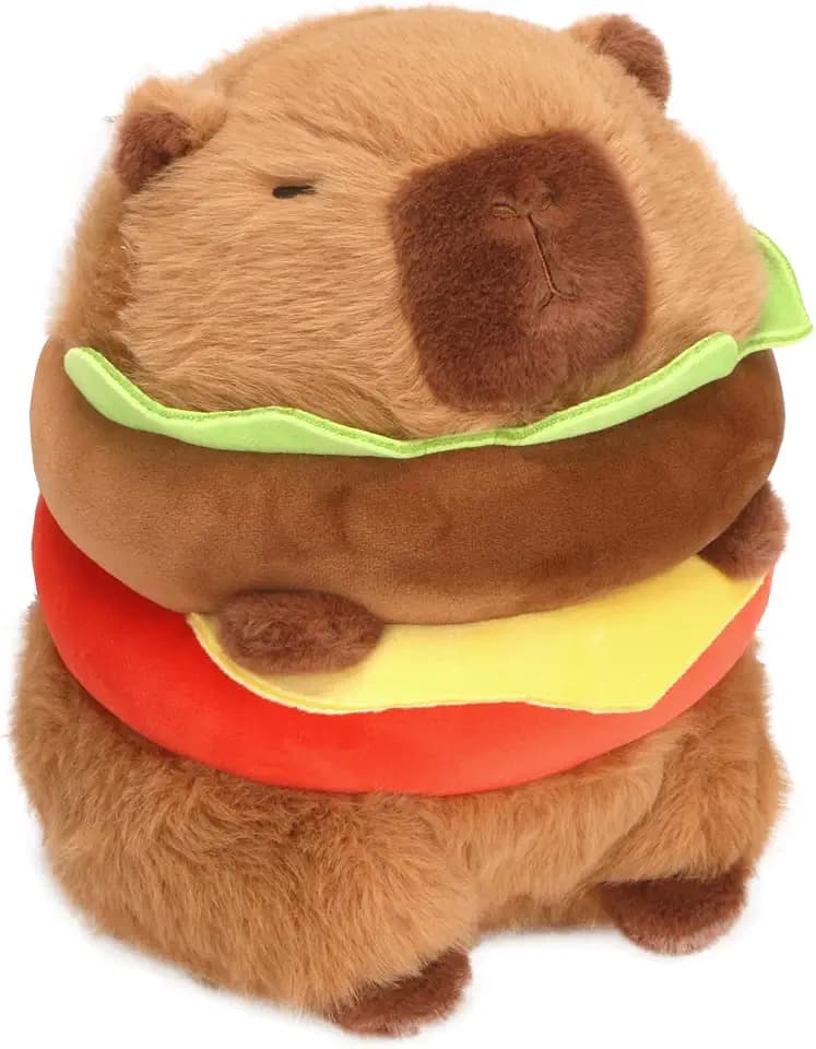CHDBLOCK Hamburger Capybara Plush Toy - 11 Inch Cute Capybara Stuffed Animal, Kawaii Capibara Plushie for Kids and Adults Hamburger Plush