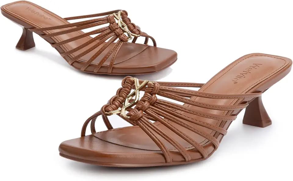 Wetviro Women's Square Toe Kitten Heel Slides, Elegant Low Heel Sandals