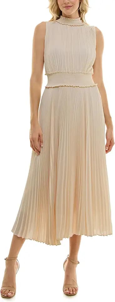 Nanette Nanette Lepore Women's Smocked High Neck Pleated Maxi Dress