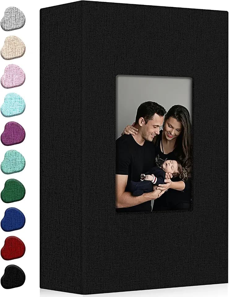 Ejblfe Photo Album 4x6,Linen Cover Slide-in Photo Album Book Can Holds 300 4x6 Photos with 50 Black Sheets for Family,Wedding,Baby and Holiday Pictures (Black)