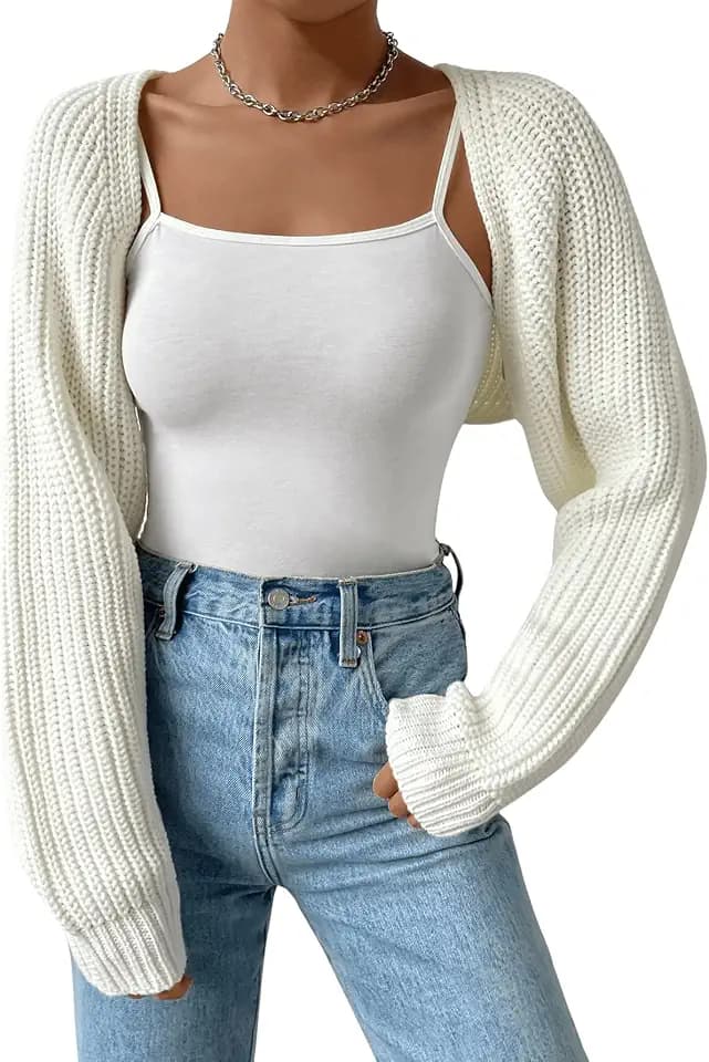 Verdusa Women's Y2k Cropped Cardigan Sweater Bolero Shrugs Dress Cover Up