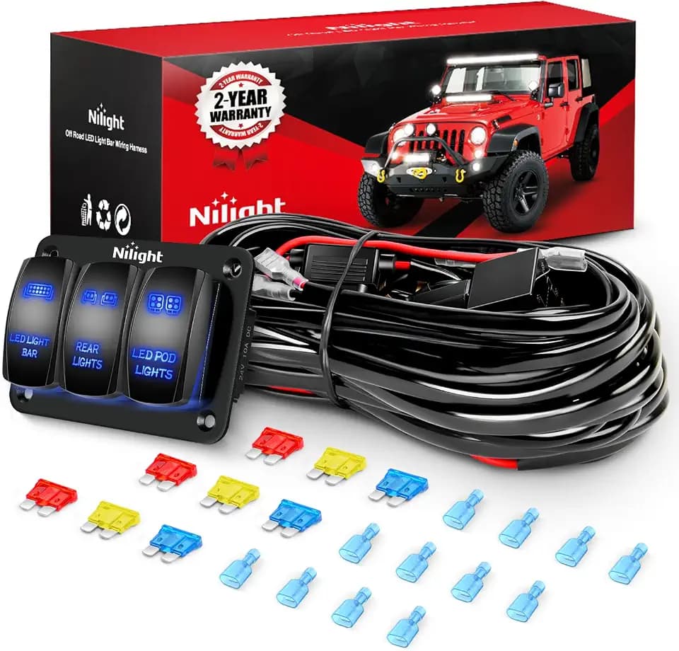 Nilight 12V On/Off Rocker Switch Panel LED Light Bar Wiring Harness Kit