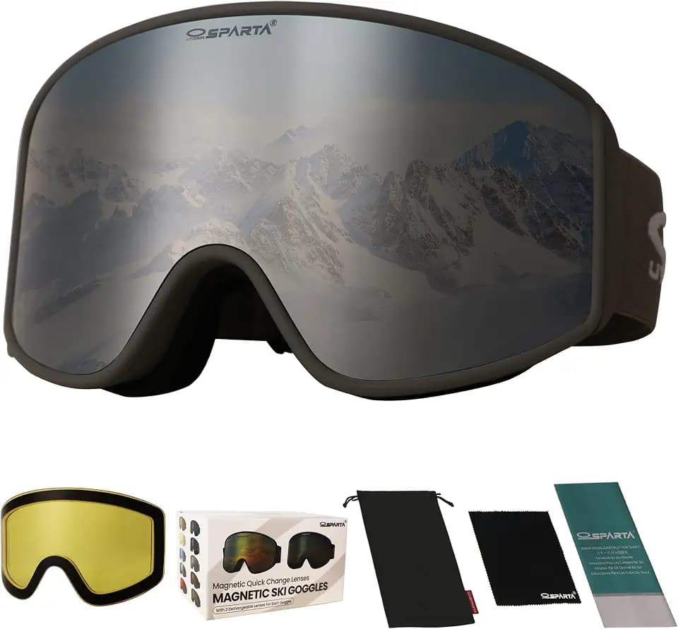 Snowboard Skibrille OTG, magnetische abnehmbare HD Linse/Anti-Fog /100% UV400 Schutz/rahmenlose