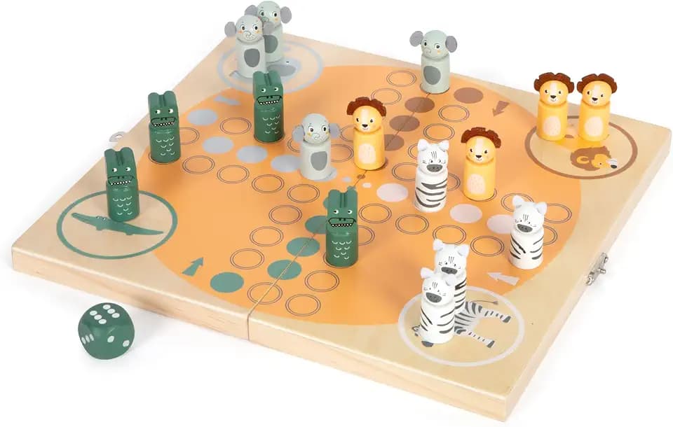 small foot Ludo „Safari“ aus Holz, Reisespiel für 4 Spieler, Gesellschaftsspiel für Kinder ab 3 Jahren, 12642