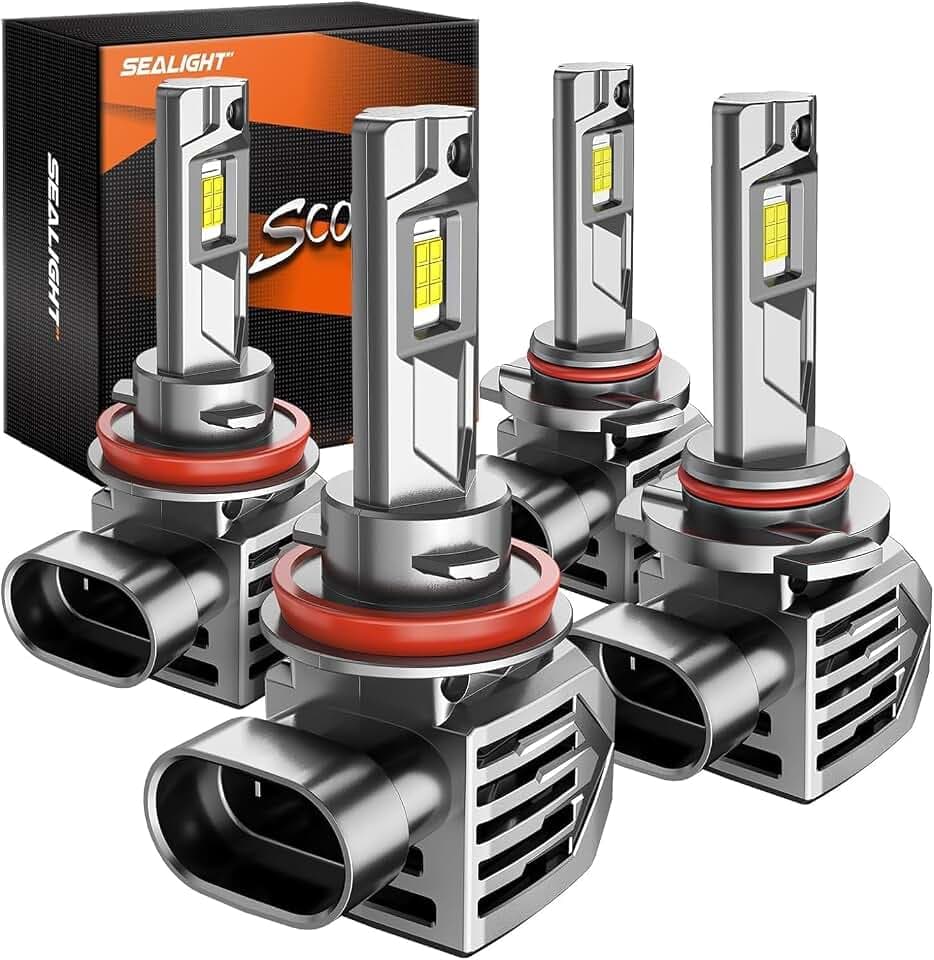 SEALIGHT S7S 𝐇𝟏𝟏/𝐇𝟖/𝐇9 9005/HB3 Light 240000LM Brightest Fog Bulbs, ADC12 aluminium case with self-cooling and high-power fan, 6500K White IP68, 3 Mins Setup,10-Yrs Lifespan, Plug-N-Play, 4 Pack