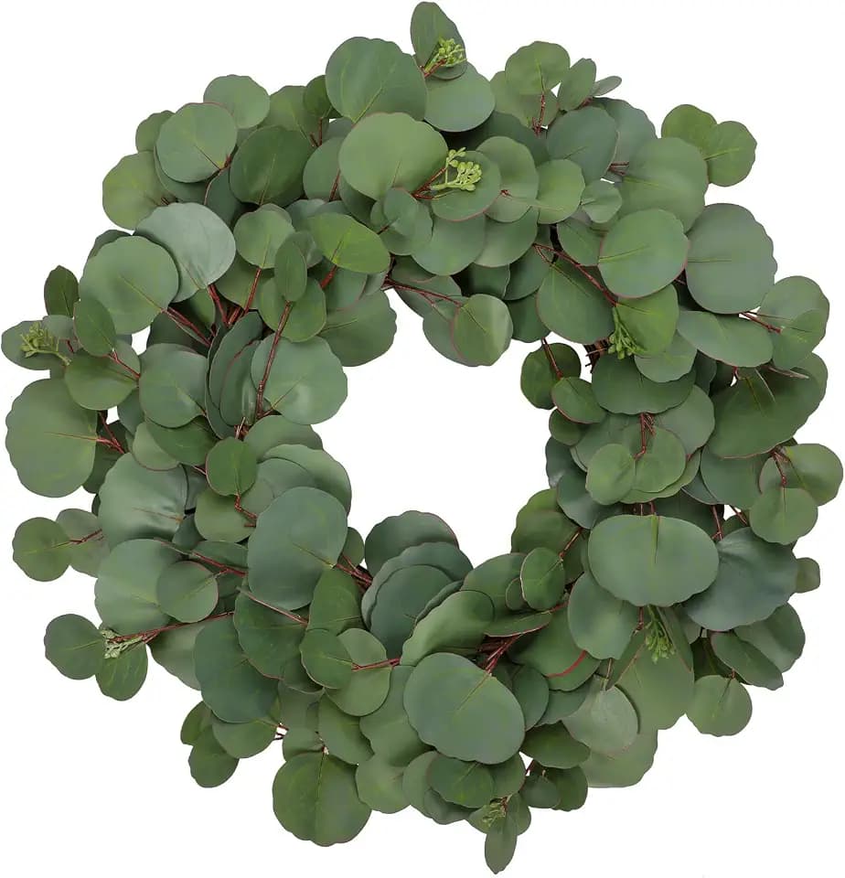 50cm Künstlicher Eukalyptuskranz Blattkränze die Haustür Sommerkranz Türkranz Dekoration Grünkranz für Bauernhaus Fenster Dekoration Hochzeit Tür Party Wand Festival Garten Dekor