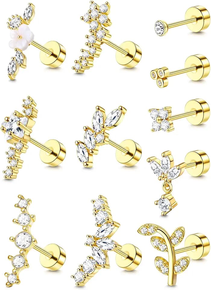 Stainless Steel 16G Flat Back Cartilage Conch Helix Earrings for Women