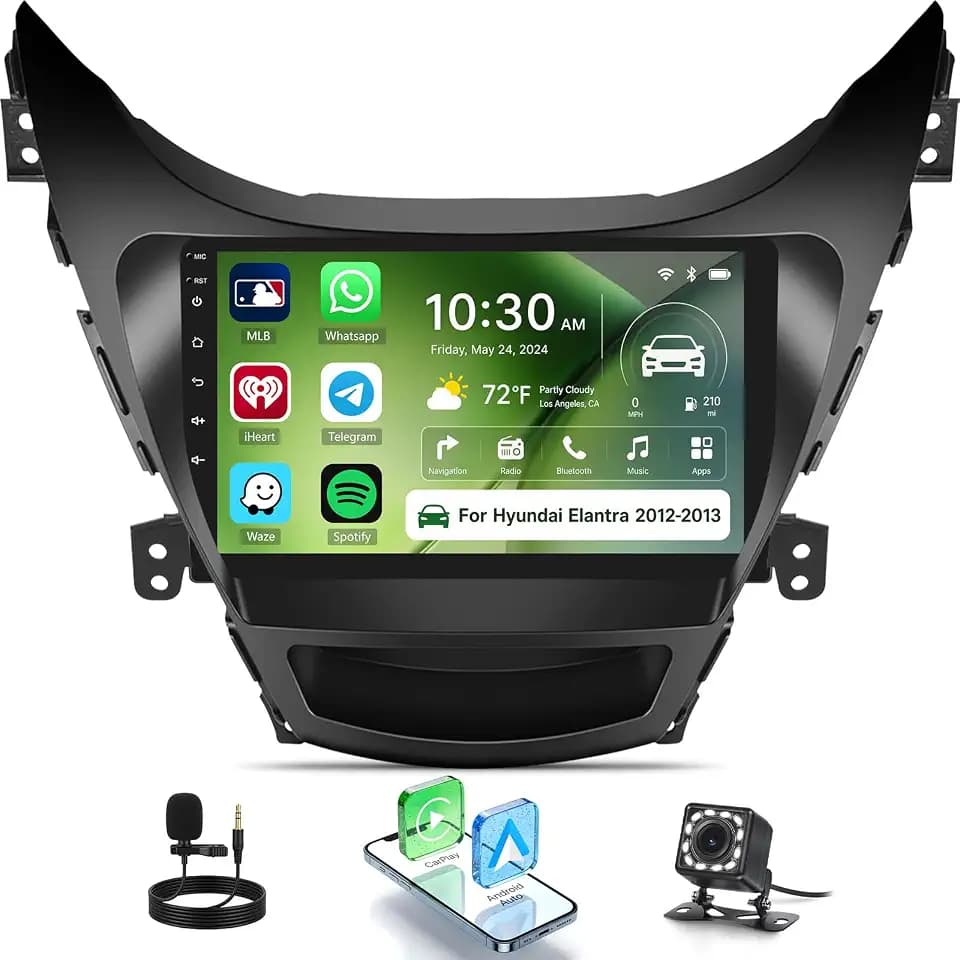 Car Stereo for Hyundai Elantra 2012-2013 Carplay Android Auto Bluetooth 9 inch Touchscreen with GPS Navigation WiFi HiFi FM RDS Backup Camera MIC