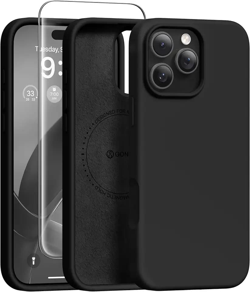 GONEZ Magnetic for iPhone 16 Pro Case, Silicone Cover Black