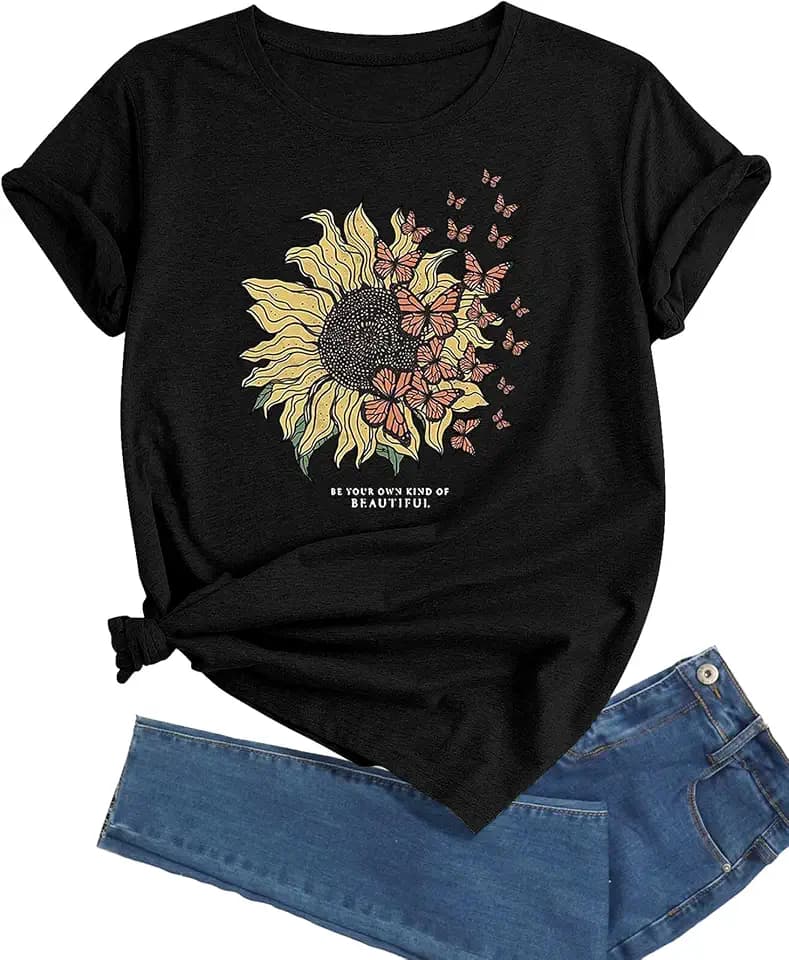 Plus Size Sunflower Graphic Tees for Women Cute Dandelion Short Sleeve T-Shirt Crewneck Ladies Tee Tops