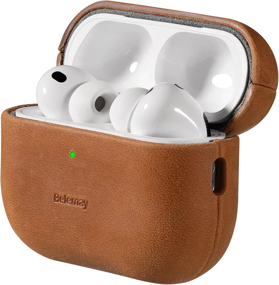 Belemay Handcrafted Crazy Horse Leather Case for AirPods Pro 2, Sunset Tan
