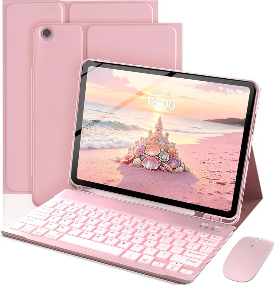 Keyboard Case for Samsung Galaxy Tab A11+ Plus / A9+ Plus 11 Inch, Mouse and 7 Colors Backlit Detachable Keyboard, Adjustable Stand Built in S Pencil Holder, Auto-Sleep/Wake Feature, Pink