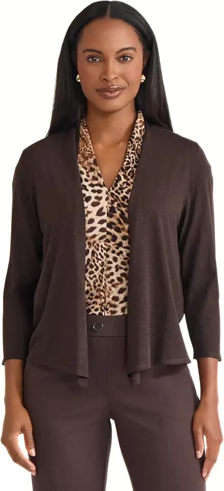 Kasper Women's 3/4 Sleeve A-line Cardigan Sweater