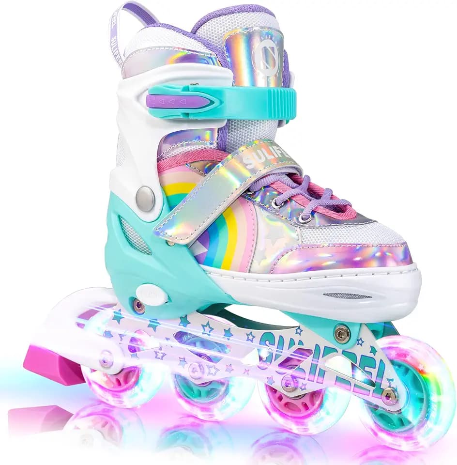 SULIFEEL Rainbow Unicorn Adjustable Kids Inline Skates for Girls Boys
