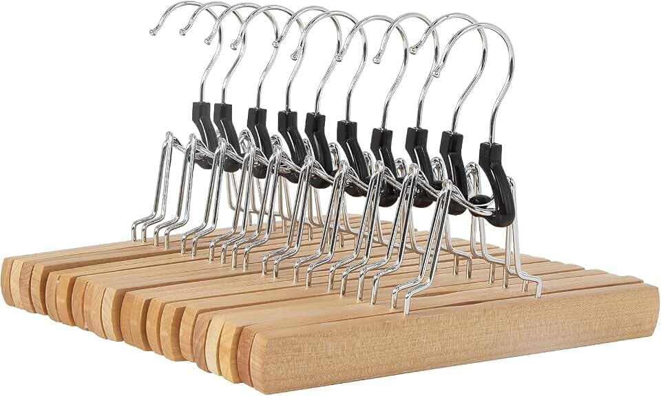 Amazon Basics Holzkleiderbügel für Hosen, Natur, 10er-Pack, Natural, 25x16.5 cm