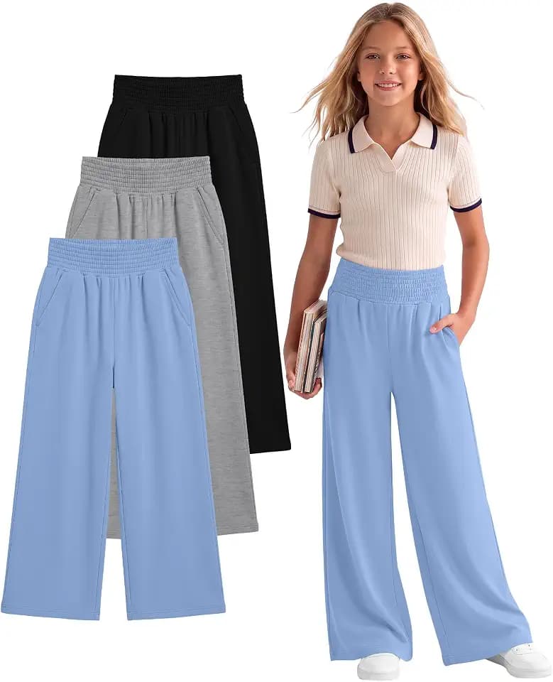 3 Pack Girls Wide Leg Flowy Palazzo Boho Pants