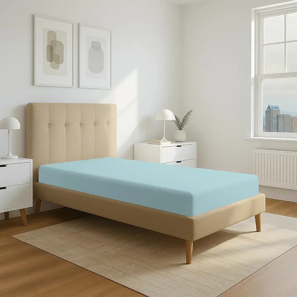 Pizuna Spannbettlaken 90x200 cm Baumwolle Babyblau 400 Fadenzahl