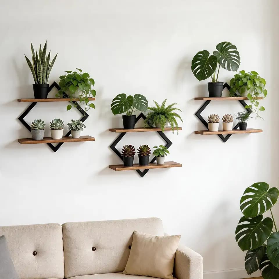 Set of 3 Floating Shelves for Wall Planters for Indoor Plants Wall Plant Holder Plant Stand Indoor for Small Plant Window Plant Hanging Wall Shelves for Living Room Bedroom Bathroom (Brown)