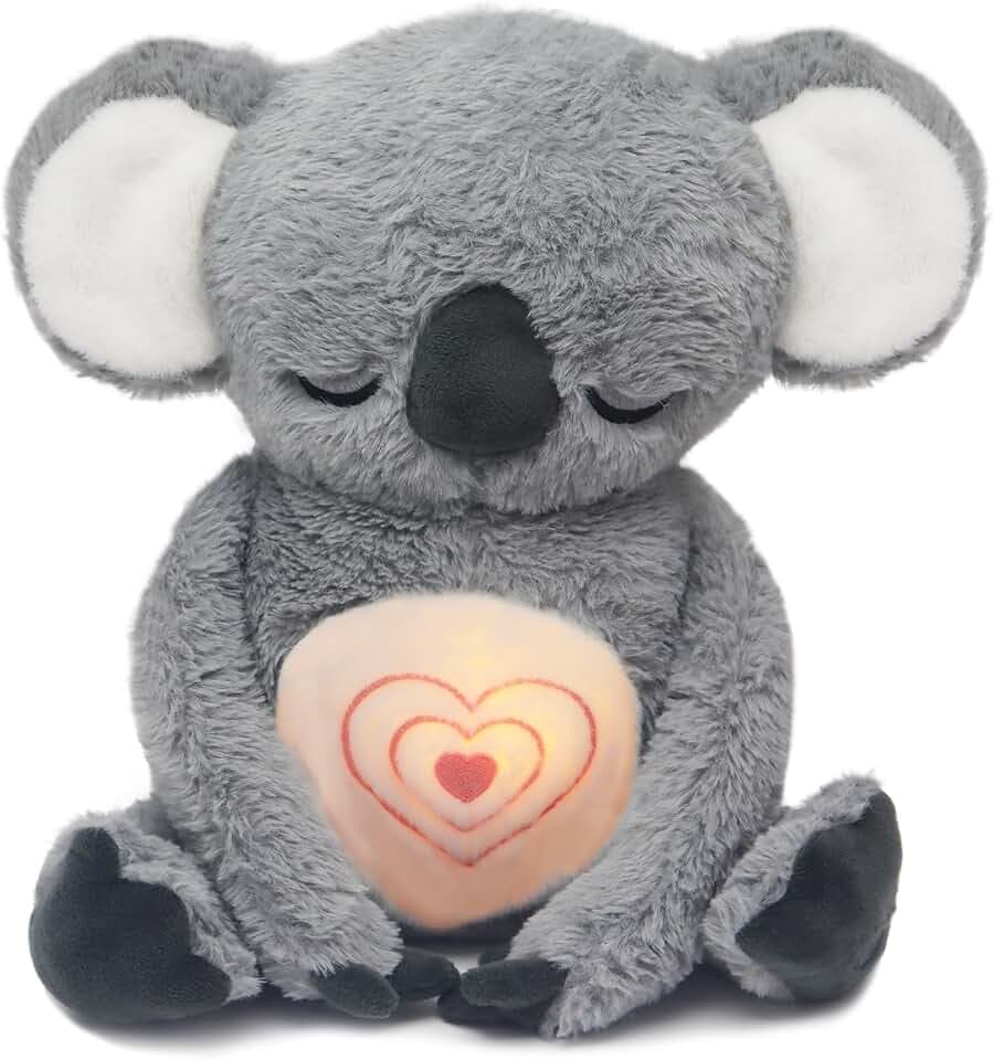 IUTOYYE Schlummer Koala mit Atembewegung, Beruhigendes Koalabär Kuscheltier, Schlummer Koala Plüschtier Herzschlag Musik und Rhythmischem Atmen für Kinder Erwachsene