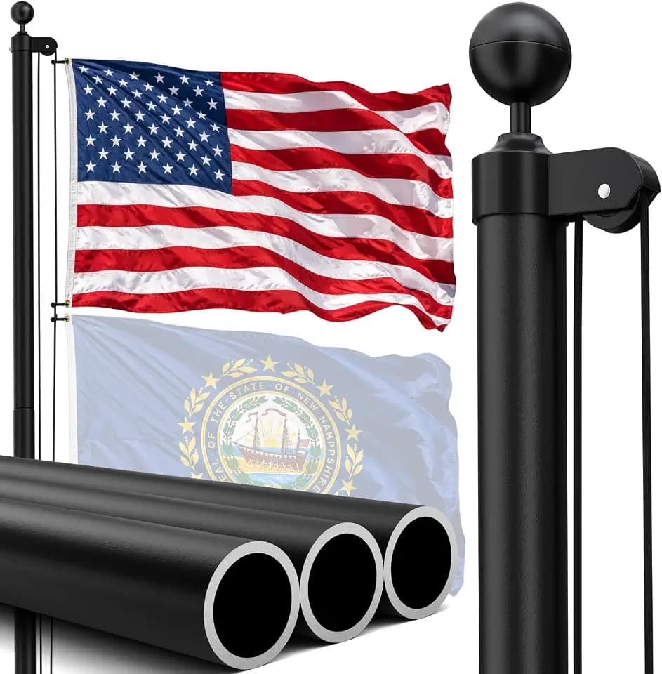 25FT Heavy Duty Flag Pole for Outside House, 12 Gauge Aluminum Kit, Black