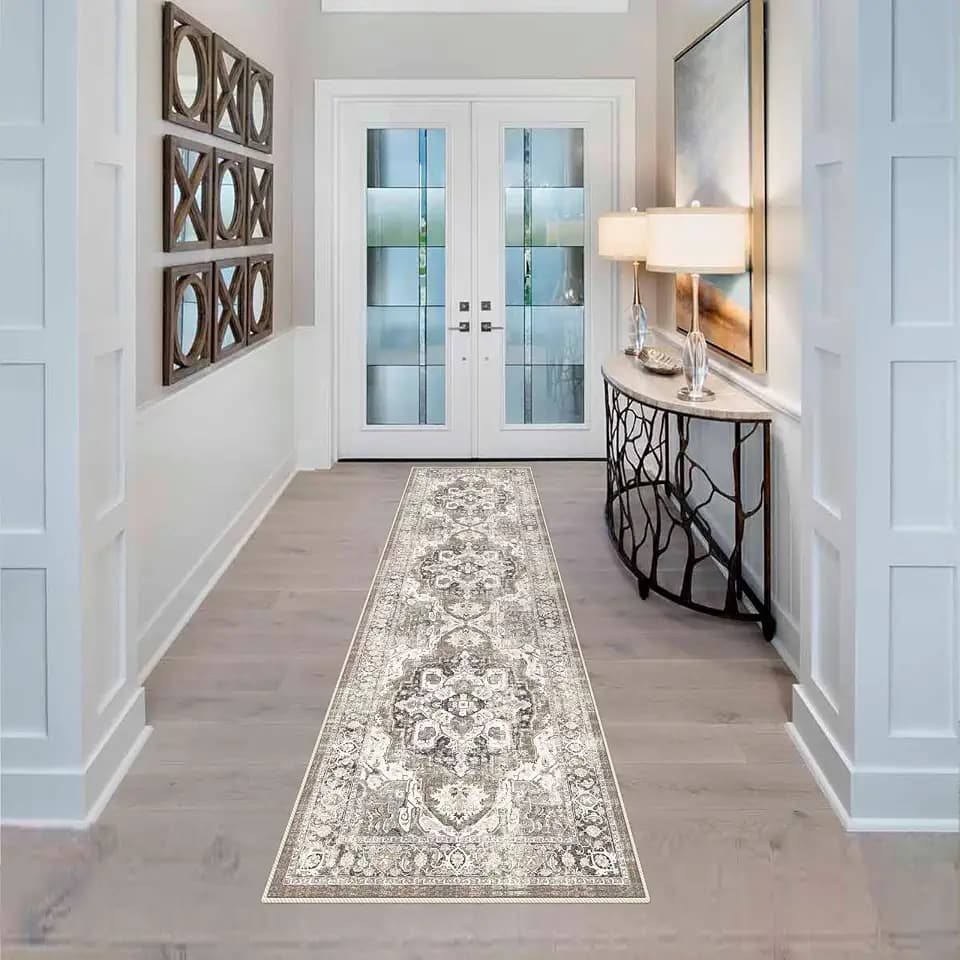YOUFORTONG 2x7 Runner Rus for Hallways Soft Kitchen Rug Non Slip Rug Runner with Rubber Backing for Bathroom Washable Non Shedding Farmhouse Runner Rug (Beige/Brown/Grey, 2X7)