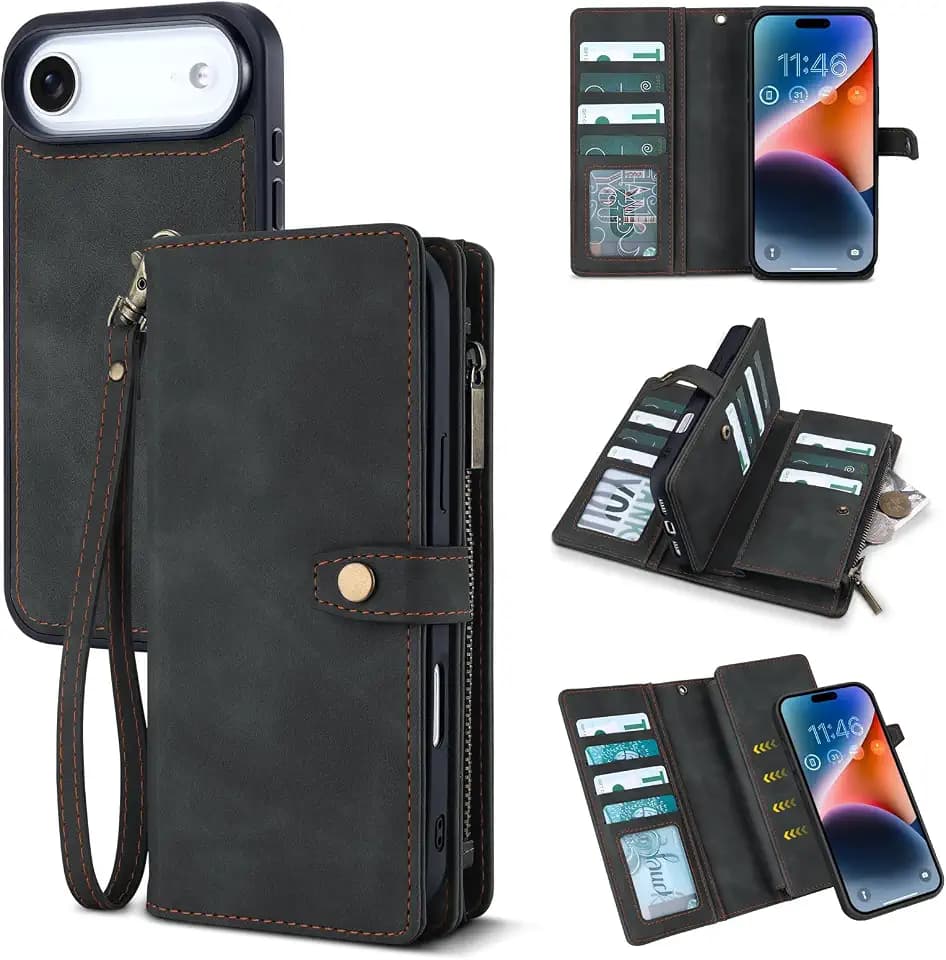 TwoHead Wallet Case for iPhone Air,with 11 Card Holders,Black