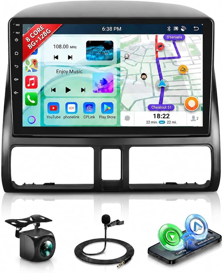 8+128G 8 Core Android Car Radio for Honda CRV 2002-2006, 9 Inch QLED Touch Screen Car Stereo Support Wireless Carplay/Android Auto,GPS,WiFi,AM/FM Radio,DSP/Hi-Res Audio+HD Backup Camera