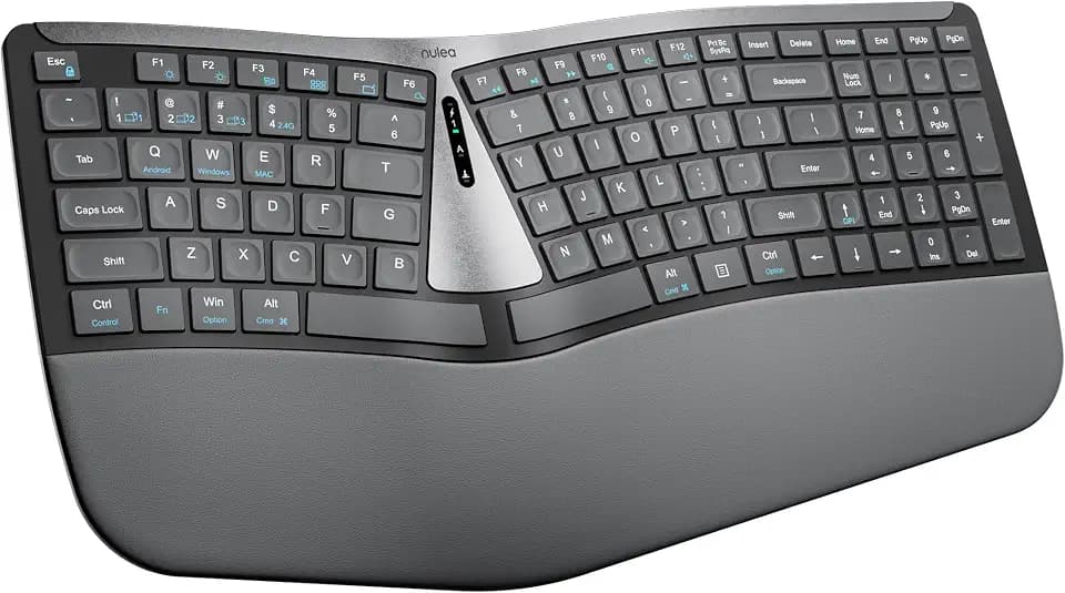 Nulea Ergonomic Split Wireless Keyboard with Cushioned Wrist Rest