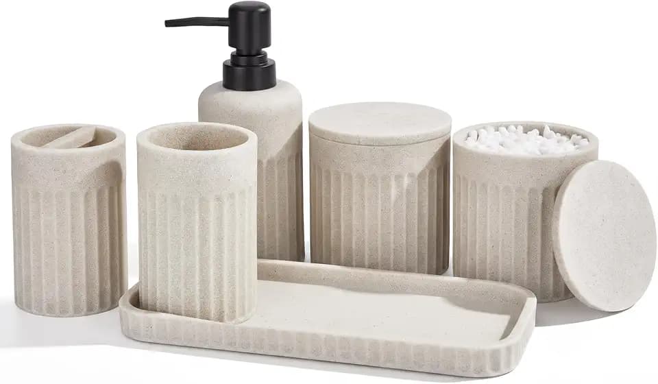 INIUNIK Bathroom Accessory Set, 6 Pieces, Beige