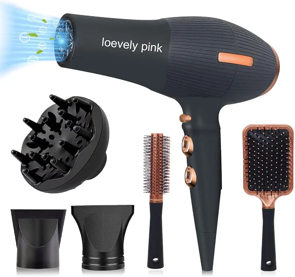 Föhn,Fön,Profi Haartrockner Ionen mit AC Motor,loevely pink 2400W Föhn mit Diffusor, Heiß-/Kalttaste|3 Heiz&2 Geschwindigkeitsstufen,Salon Haartrockner ideal für Zuhause und Salon