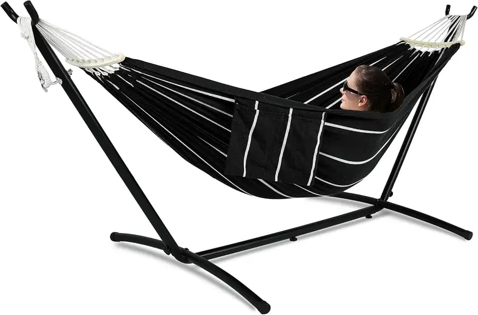 GAFETE Double Hammocks with Stand for Outside, Max 600lbs, (Darkness)