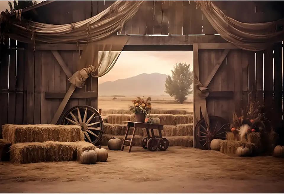 10x8ft Vintage Farmhouse Backdrop for Photography Shabby Chic Old Farm Antique Stable Western Barn Photography Background Cowboy Birthday Thanksgiving Baby Shower for Kids Adult Props Video