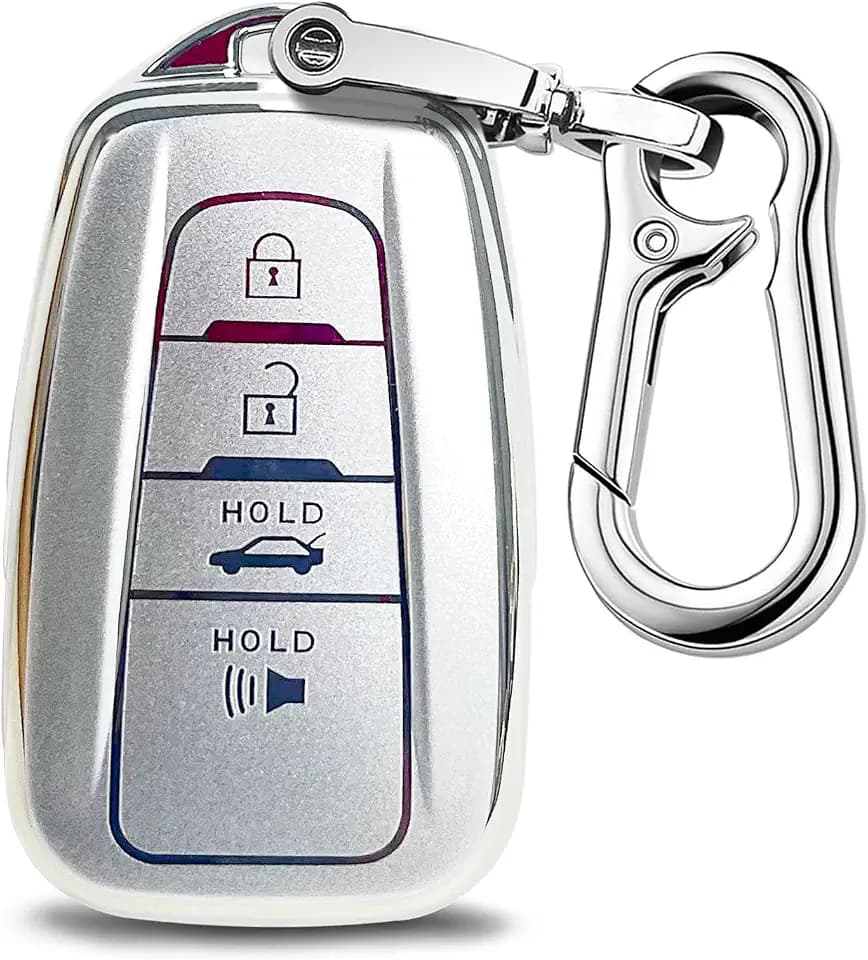 Fits for Toyota Key Fob Cover Full Protection Key Case Fits for Camry RAV4 Highlander Avalon C-HR Prius Corolla GT86 (Silver)