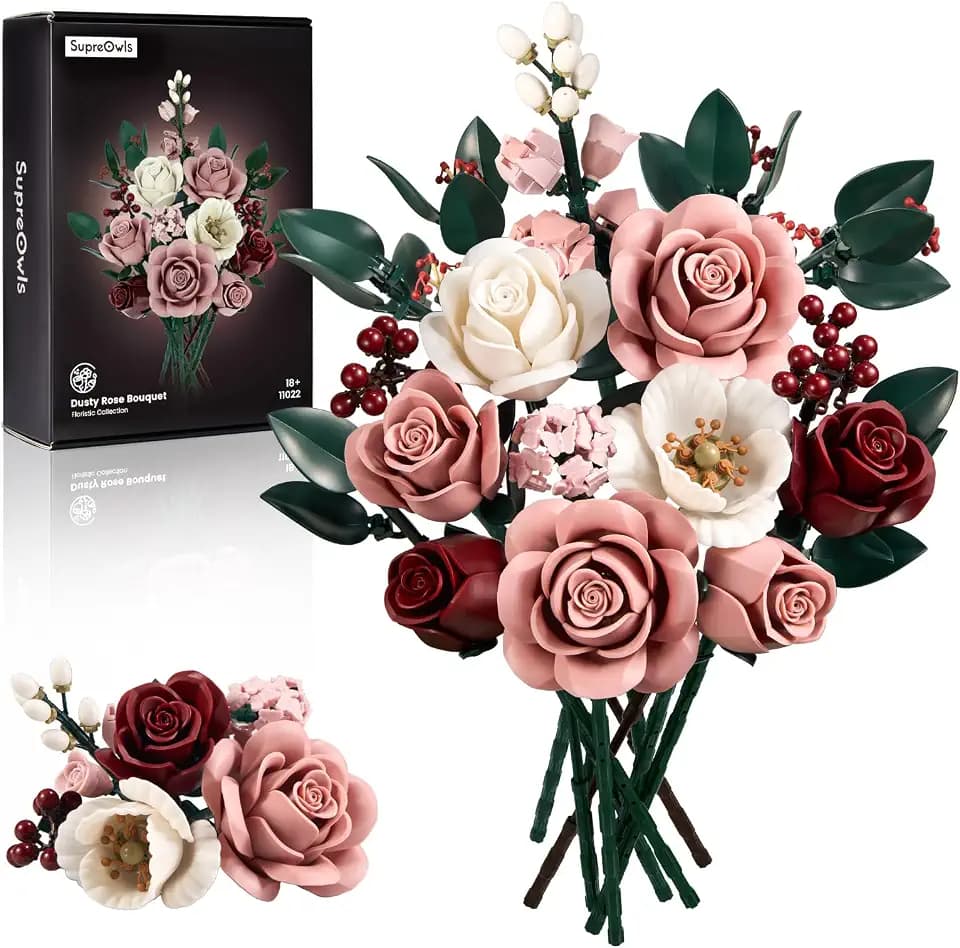 iATOM Pink Roses Flower Bouquet Building Set for Adult Gift Idea Home Decor