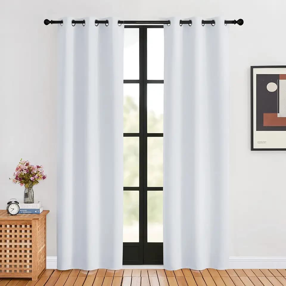 NICETOWN Room Darkening Curtains for Living Room, 34 by 80, 2 Panels, Greyish White, Easy Care Solid Thermal Insulated Silver Grommet Light Blocking Vertical Drapes for Bedroom
