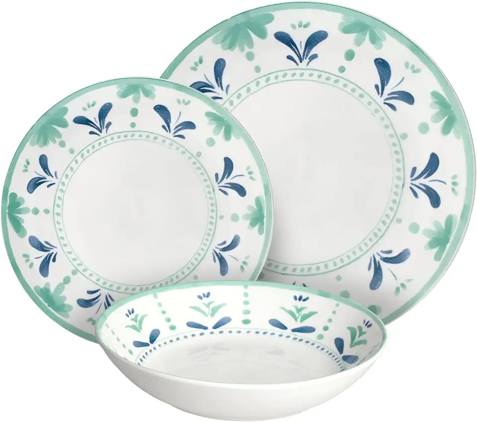 Tognana Positano, Geschirrset für 6 Personen, 18-teilig, Porzellan, Grün/Blau