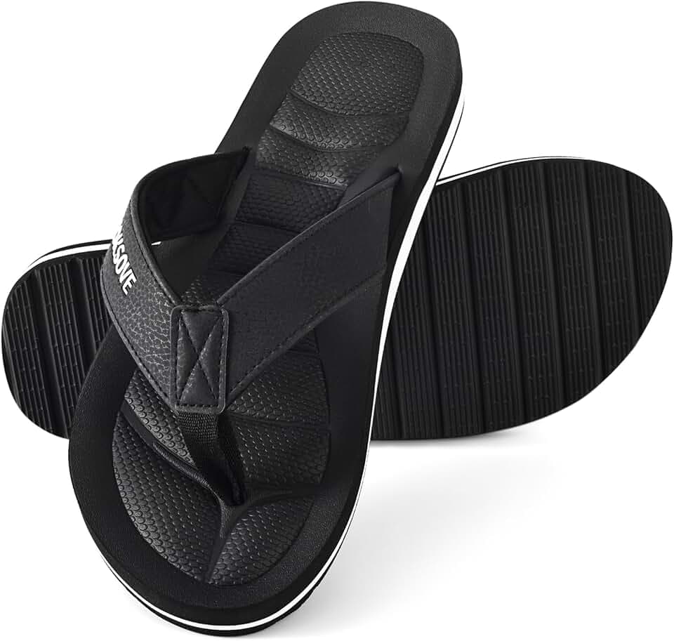 Mens Flip Flops - Comfort Arch Support Slides - Memory Foam Slip On Beach Sandals - Waterproof Open Toe Thong Slippers Summer Footwear