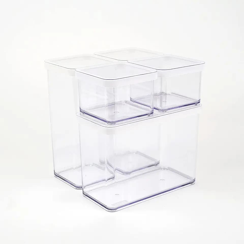 Rotho Loft 5er-Set Vorratsdosen mit Deckel verschiedene Größen, lebensmittelechter Kunststoff (PP) BPA-frei, transparent/weiss, (21.4 x 21.4 x 23.5 cm)