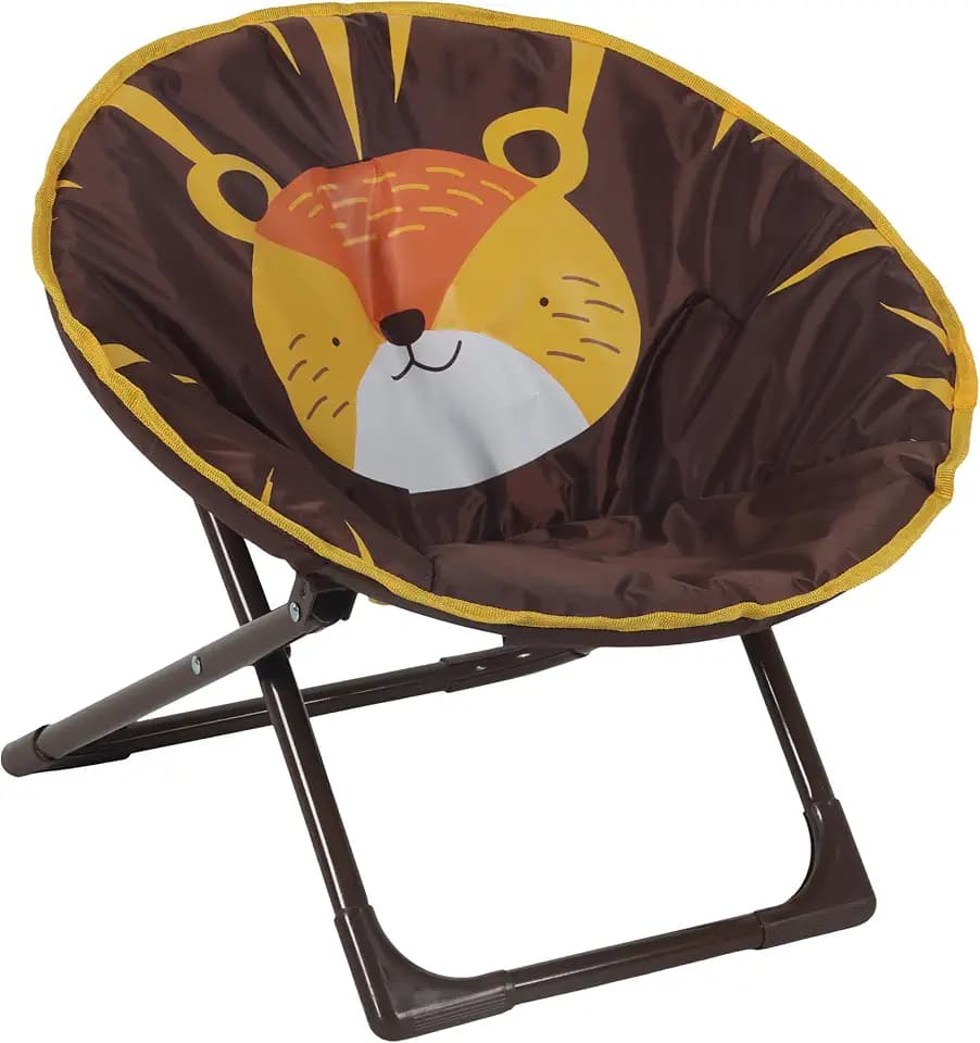 Relaxdays Moonchair Kinder, Löwe, faltbar, HxBxT: 47 x 50 x 48 cm, Kinderstuhl draußen & drinnen, Kindersessel, braun