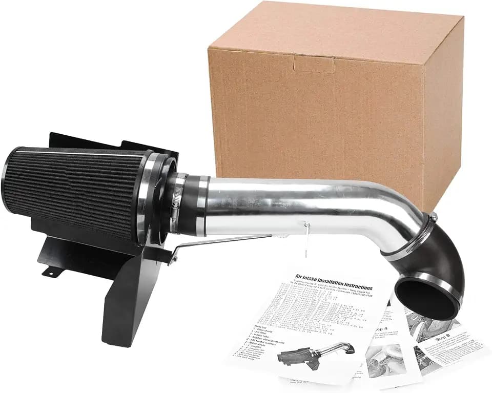 4" Cold Air Intake System + Heat Shield Replacement for 1999-2006 GMC/Chevy V8 4.8L/5.3L/6.0L Silverado 1500/2500/3500 (Black)