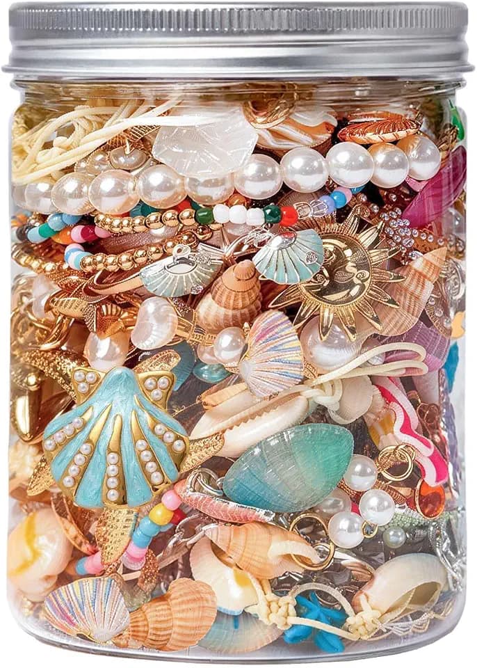 SMUOBT Ocean Shell Mystery Jewelry Jar - 30 Piece Seaside Surprise Jewelry Box for Women, Includes Necklace, Earrings, Rings, Bracelet, Choker & More - Nautical Beach Theme Gift Set