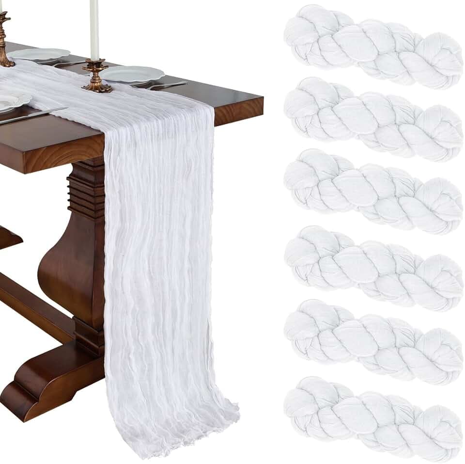 6 Pack 10Ft White Cheesecloth Table Runner 23 x 120 Inch