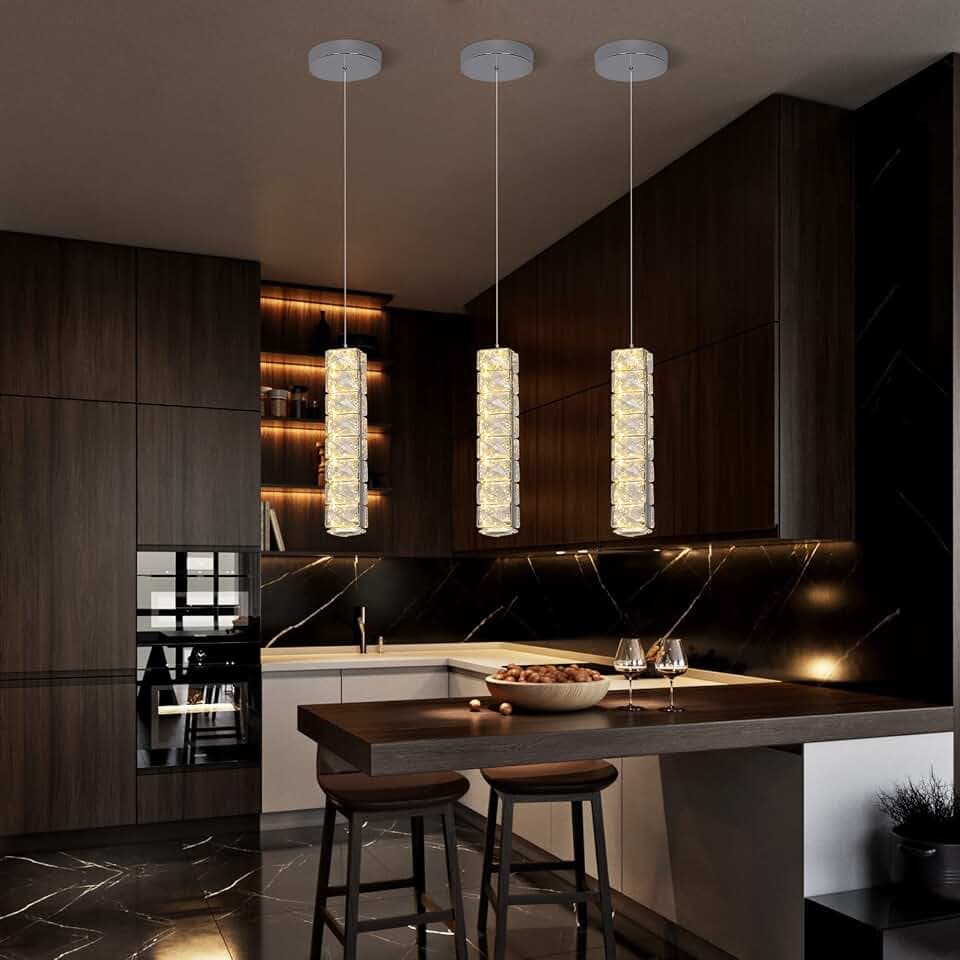 Kristall-Pendelleuchte, Moderne LED-Kronleuchter bündig Halterung Beleuchtung, Kristall-Deckenleuchte Hängelampe für Küche Insel, Esszimmer, Wohnzimmer, Schlafzimmer