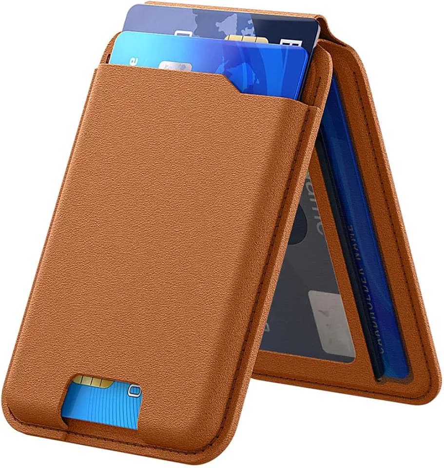 for MagSafe Wallet with Apple Find My,Strongest Magnetic 9 Cards Holder& Includes Magnetic Plate for All iPhones, Adjustable Stand, RFID Blocking for iPhone 17/16/15/14/13/12 Series (brown)