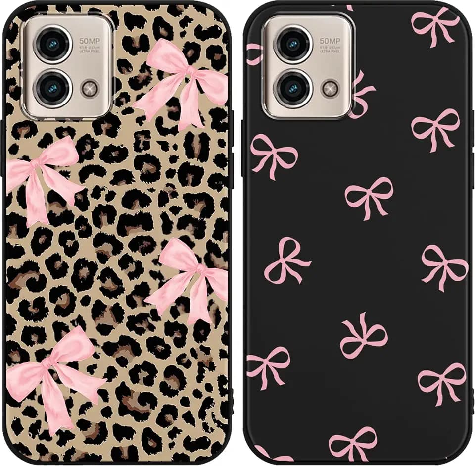 2 Pack Stylish Pink Bow Leopard Phone Case for Motorola Moto G Stylus 5G (2023) 6.6",Leopard Print Aesthetic Cases Design Pattern Cases for Girls Women Boys,Soft Silicone TPU Protective Cover Funda