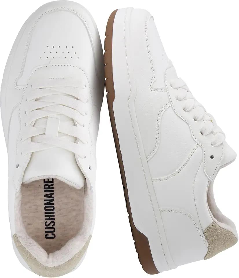 CUSHIONAIRE Serve Casual Walking Sneakers for Women, Lace Up Tennis Shoes with Memory Foam and Gum Rubber Sole, Wide Width Available